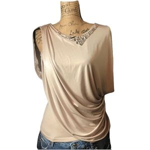 Elegant Cream Draped Women's Top